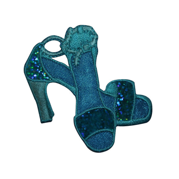 ID 7369 Sparkle Blue High Heels Patch Shoe Fashion Embroidered Iron On Applique