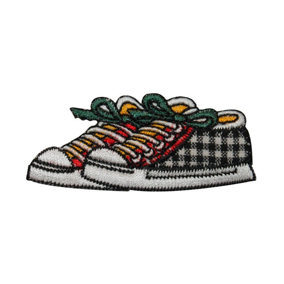 ID 7373 Checkered Shoes Patch Lace Sneaker Skate Embroidered Iron On Applique