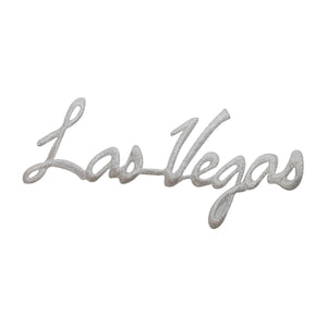 ID 7286 White Las Vegas Sign Patch Cursive Script Embroidered Iron On Applique