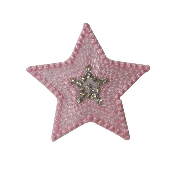 ID 7290 Spotted Pink Star Patch Shiny Night Shape Embroidered Iron On Applique