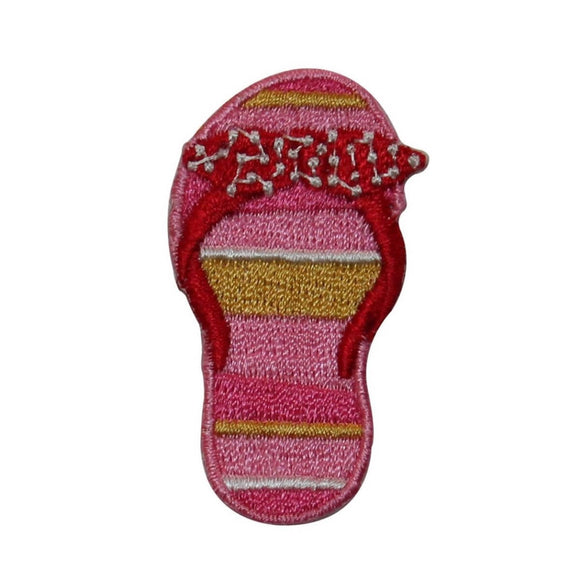 ID 7402 Left Pink Bow Sandal Patch Flip Flop Beach Embroidered Iron On Applique