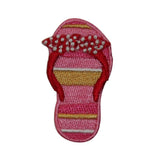 ID 7403 Right Pink Bow Sandal Patch Flip Flop Beach Embroidered Iron On Applique