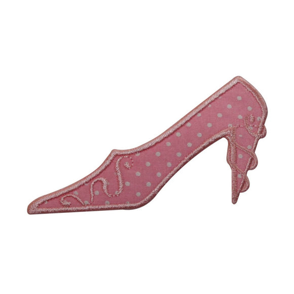 ID 7389 Pink Polka Dot Left High Heel Patch Shoe Embroidered Iron On Applique