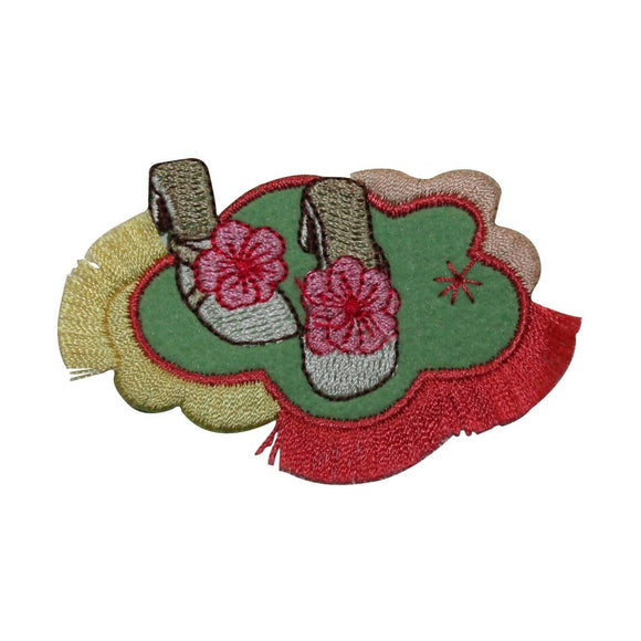 ID 7391 Flower Sandals On Rug Patch Frill Fashion Embroidered Iron On Applique