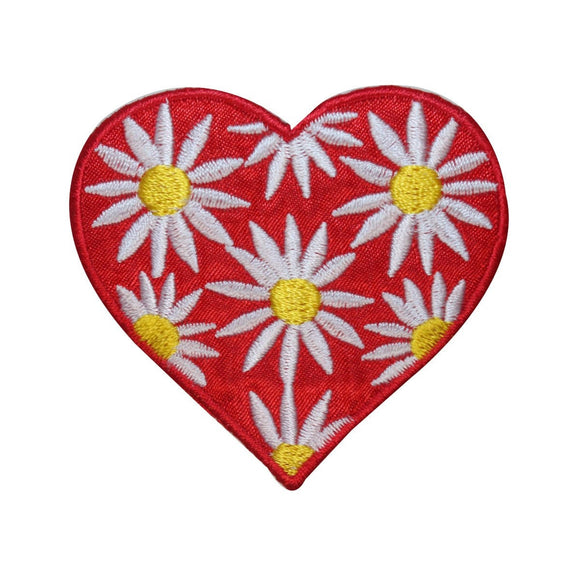 ID 3243 Heart With Daisy Flowers Patch Valentines Embroidered Iron On Applique
