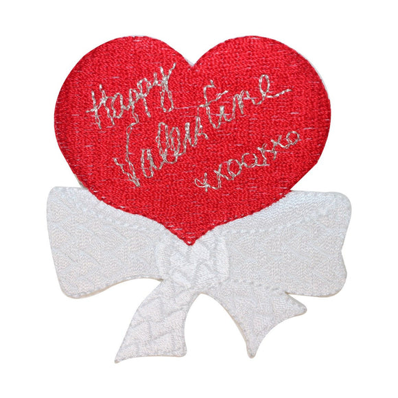 ID 3245 Happy Valentine Heart Bow Patch Love Ribbon Embroidered Iron On Applique