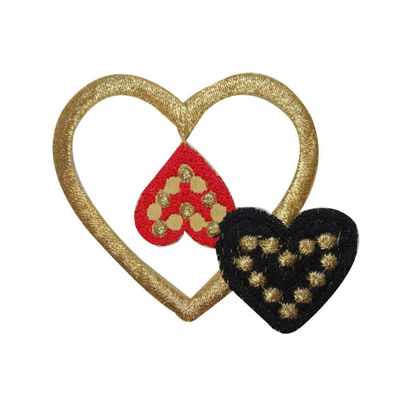 ID 3252A Golden Hearts Patch Valentine Day Love Embroidered Iron On Applique