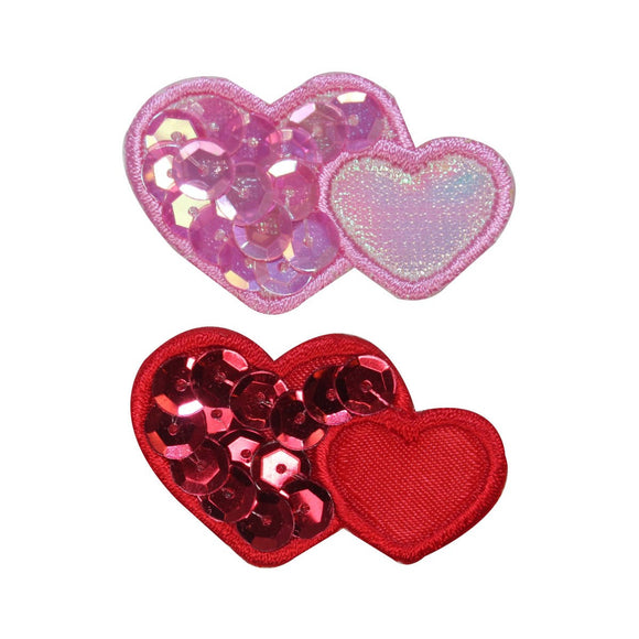 ID 3259AB Set of 2 Sequins Heart Patches Valentines Day Love Iron On Applique
