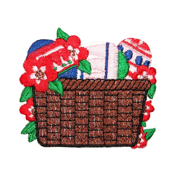 ID 3329 Easter Basket With Eggs Patch Spring Holiday Embroidered IronOn Applique