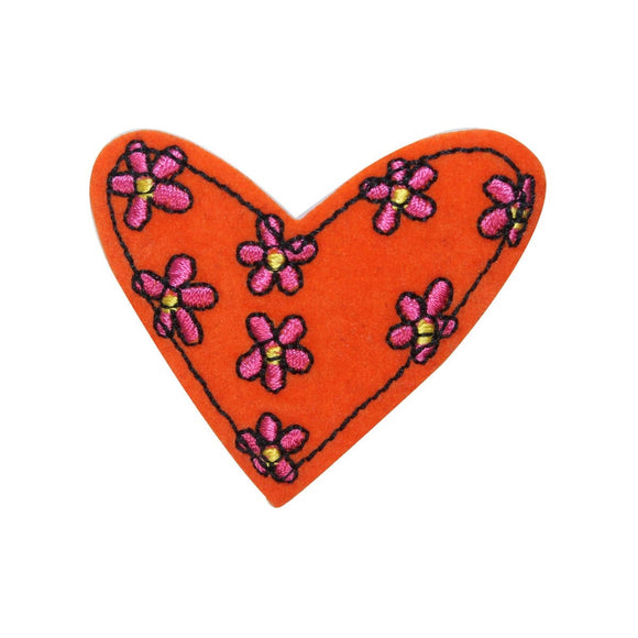 ID 3261B Felt Floral Heart Patch Valentine Day Love Embroidered Iron On Applique