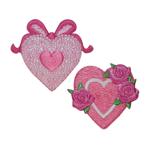 ID 3265AB Set of 2 Valentines Day Heart Patches Love Embroidered IronOn Applique