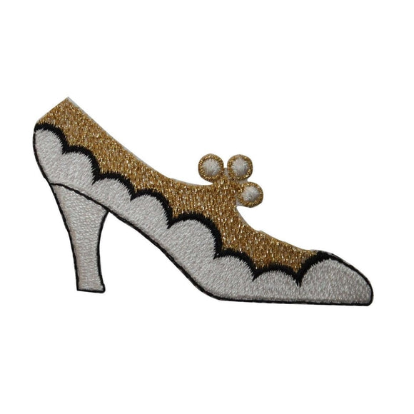 ID 7434 Gold High Heel Shoe Patch Dance Fashion Pump Embroidered IronOn Applique