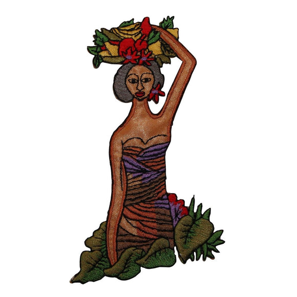 ID 7455 Tropical Woman Carrying Basket Patch African Embroidered IronOn Applique