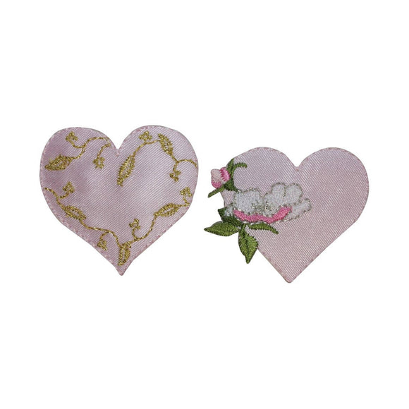 ID 3273AB Set of 2 Floral Heart Patch Valentine Day Embroidered Iron On Applique