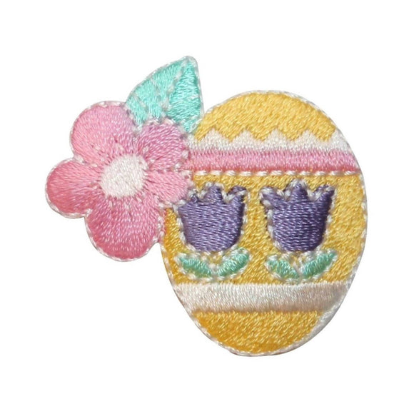 ID 3350C Easter Egg With Flowers Patch Spring Basket Embroidered IronOn Applique