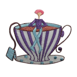 ID 7482 Tiny Person Sitting Tea Cup Patch Cafe Drink Embroidered IronOn Applique