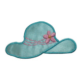 ID 7603 Blue Flower Sun Hat Patch Ladies Fashion Embroidered Iron On Applique