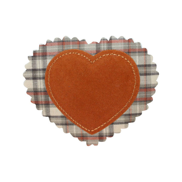 ID 3283A Plaid Felt Heart Patch Valentines Day Love Embroidered Iron On Applique