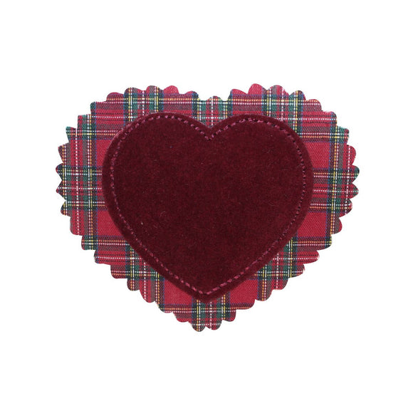 ID 3283B Plaid Felt Heart Patch Valentines Day Love Embroidered Iron On Applique
