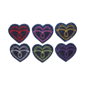 ID 3286A-F Set of 6 Jean Stitched Heart Patches Love Embroidered IronOn Applique