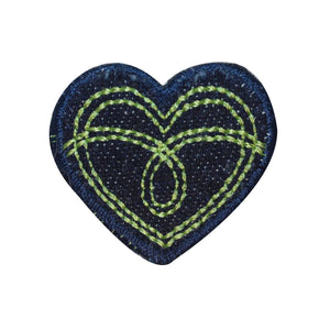 ID 3286F Jean Stitched Heart Patch Valentines Love Embroidered Iron On Applique
