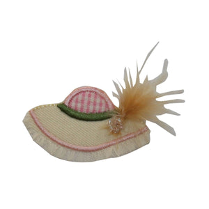 ID 7584 Sun Hat With Feather Patch Summer Fashion Embroidered Iron On Applique
