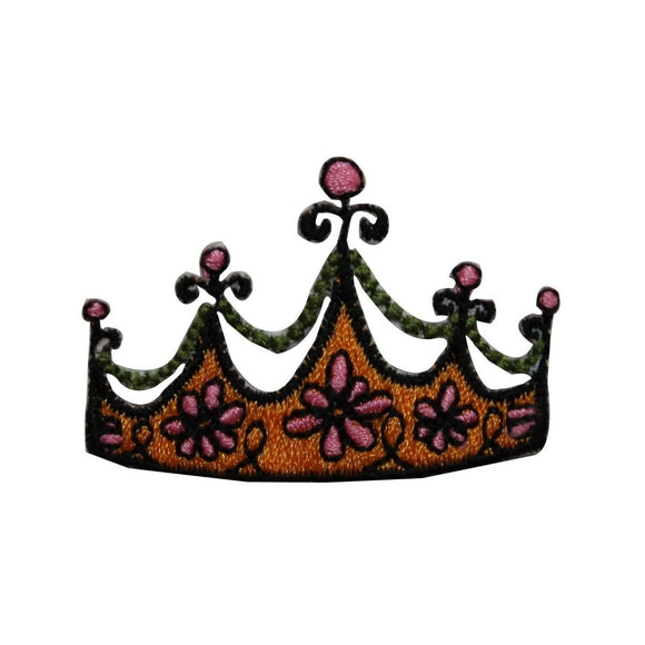 ID 7588 Orange Floral Crown Patch Princess Tiara Embroidered Iron On Applique