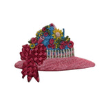 ID 7592 Pink Flower Hat Patch Garden Fashion Bonnet Embroidered Iron On Applique