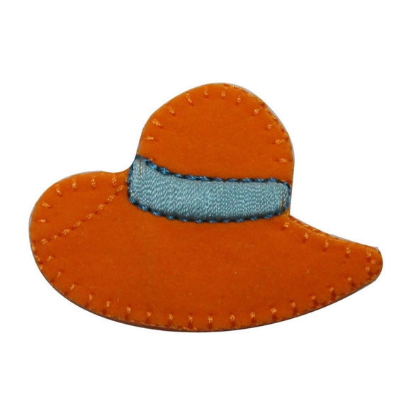 ID 7623 Orange Felt Sun Hat Patch Summer Fashion Embroidered Iron On Applique