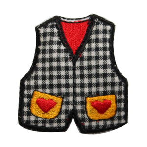 ID 7736 Checkered Vest Heart Pockets Patch Fashion Embroidered Iron On Applique