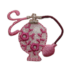 ID 7647 Old Fashion Perfume Bottle Patch Pink Glass Embroidered Iron On Applique