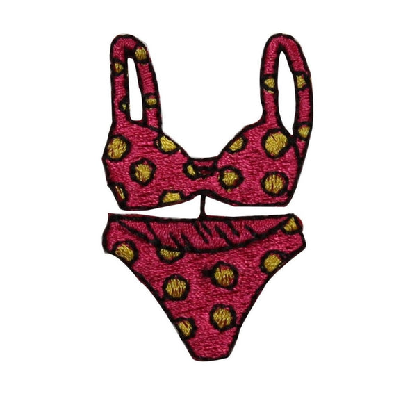 ID 7750 Pink Polka Dot Bikini Patch Swim Suit Beach Embroidered Iron On Applique