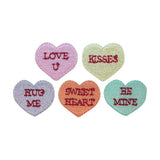 ID 3298A-E Set of 5 Candy Heart Patches Valentine Embroidered Iron On Applique