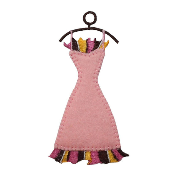 ID 7755 Pink Felt Dress On Hanger Patch Shop Fashion Embroidered IronOn Applique