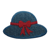 ID 7694 Blue Bonnet Hat Patch Ribbon Bow Fashion Embroidered Iron On Applique