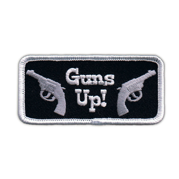 Guns Up! Name Tag Patch Novelty Pistol Badge Sign Embroidered Iron On Applique