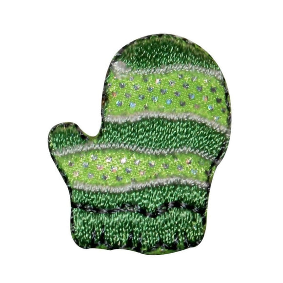 ID 7811 Green Spotted Snow Glove Patch Hand Mitten Embroidered Iron On Applique