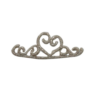 ID 7775 Silver Heart Tiara Patch Princess Fashion Embroidered Iron On Applique