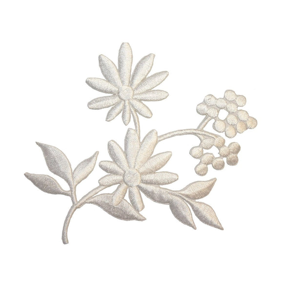 ID 7779 White Flower Branch Patch Decoration Blossom Embroidered IronOn Applique