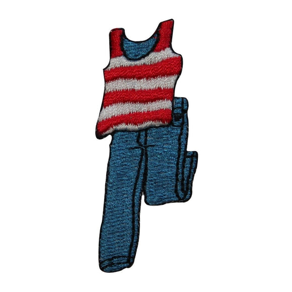 ID 7850 Striped Tank Top With Jeans Patch Fashion Embroidered Iron On Applique