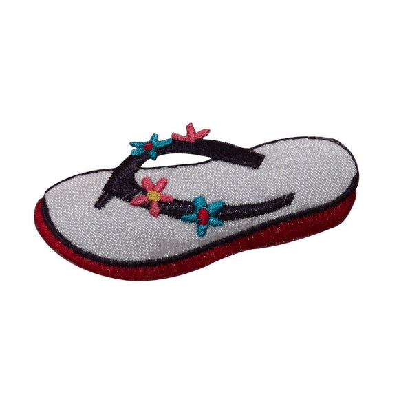 ID 7799 Flower Flip Flop Patch Thong Sandal Fashion Embroidered Iron On Applique