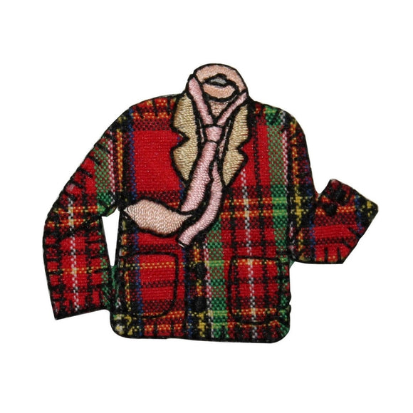 ID 7873 Plaid Jacket and Tie Patch Clothes Fashion Embroidered Iron On Applique