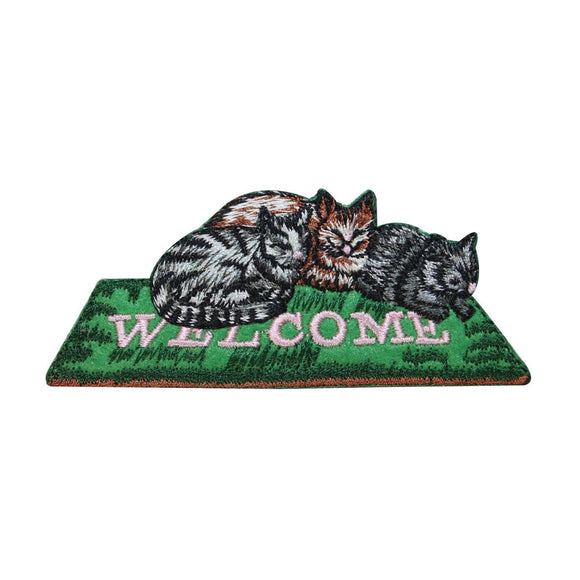 ID 2904 Cats On Welcome Mat Patch Kitten Sleeping Embroidered Iron On Applique
