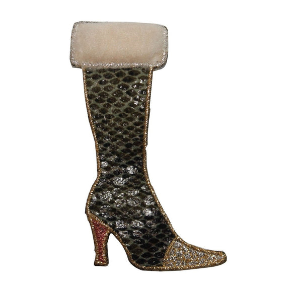 ID 7921 Fluffy Snake Skin Boot Patch Heel Fashion Embroidered Iron On Applique