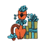 ID 3003 Cat With Presents Patch Kitten Gift Craft Embroidered Iron On Applique