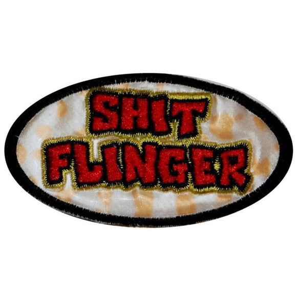 Sh*t Flinger Name Tag Patch Poop Novelty Badge Sign Embroidered Iron On Applique