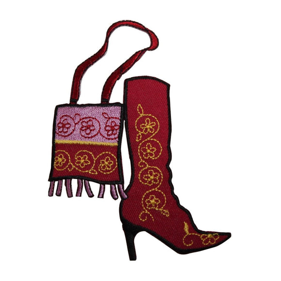 ID 7949 High Heel Boot With Bag Patch Purse Fashion Embroidered Iron On Applique