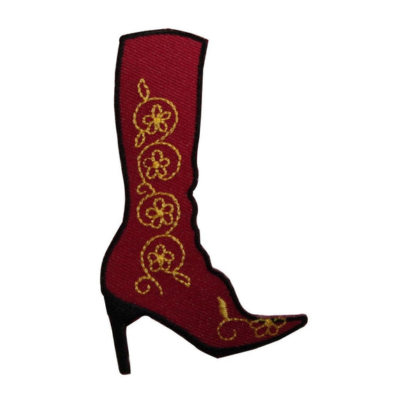 ID 7950 Floral High Heel Boot Patch Country Fashion Embroidered Iron On Applique