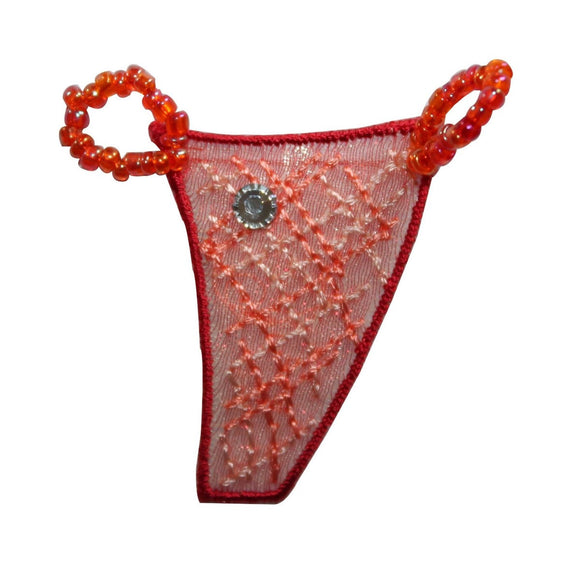 ID 7965 Beaded Flower Thong Patch Swim Suit Bottom Embroidered Iron On Applique
