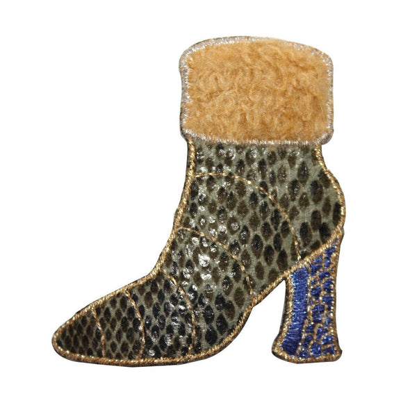 ID 7979 Snakeskin High Heel Boot Patch Fluffy Shoe Embroidered Iron On Applique